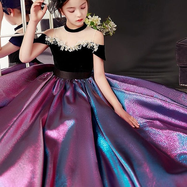 Solid Dress Party Short Color Sleeve Girls' Kids