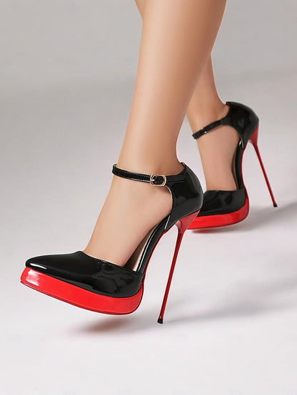 Red and Leather Women's Platform Stiletto Black Patent