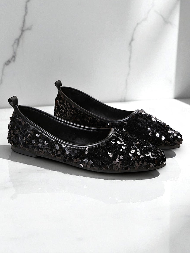 Flats Pointed Sparkly Toe Women's Black - Sequin Ballet