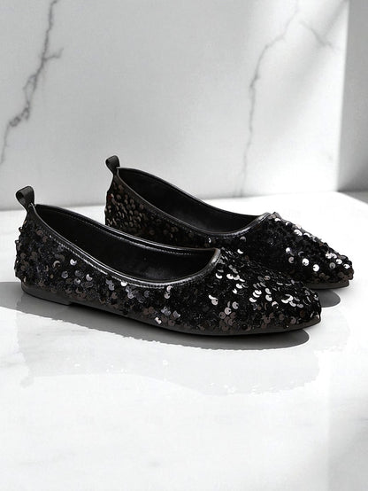 Flats Pointed Sparkly Toe Women's Black - Sequin Ballet