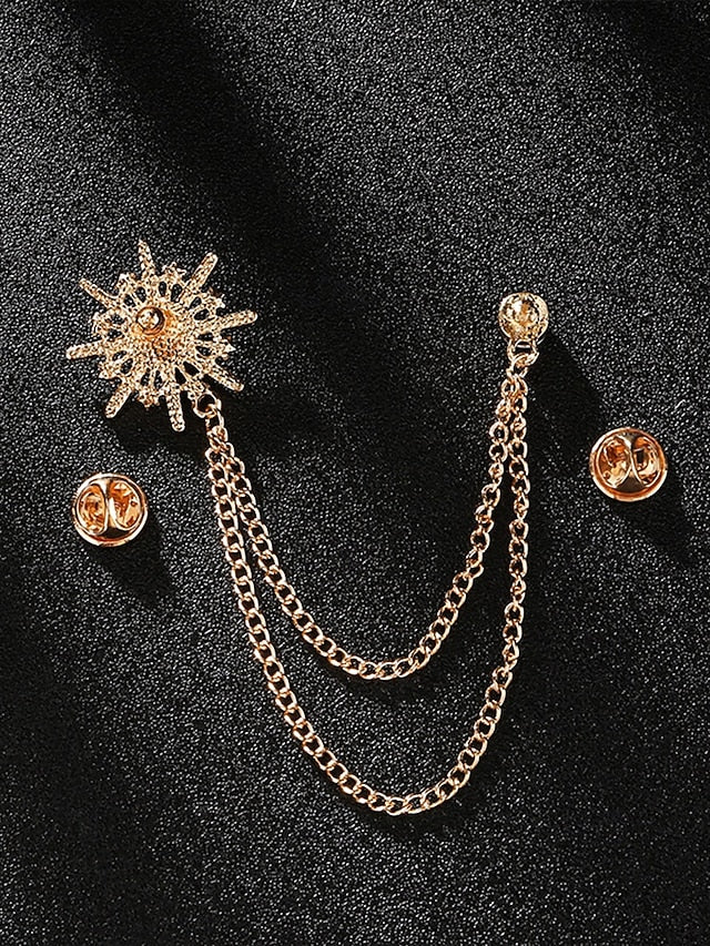 Crystal Gold with Star Elegant Stylish Chains Lapel Pin –
