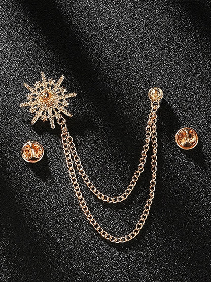 Crystal Gold with Star Elegant Stylish Chains Lapel Pin –