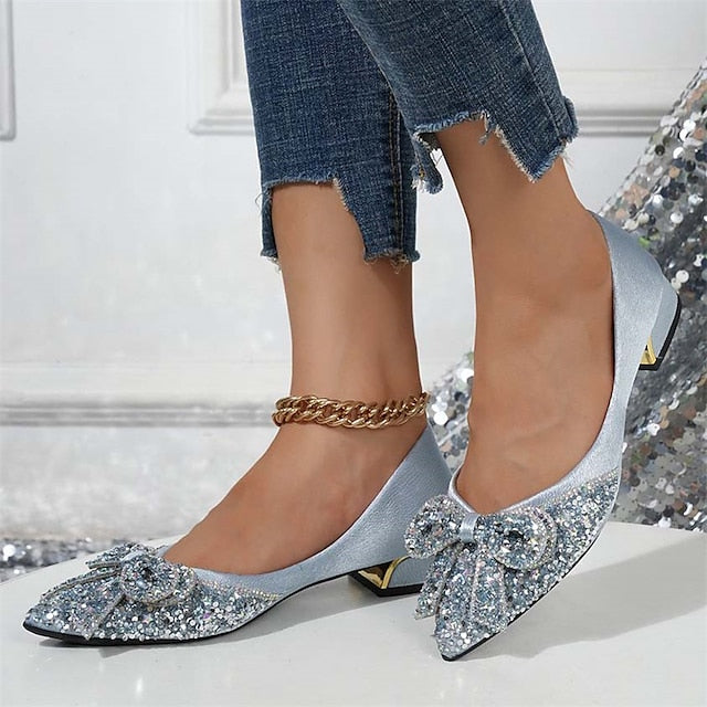Bow Flats with Women's Rhinestone Glitter - Elegant Detail