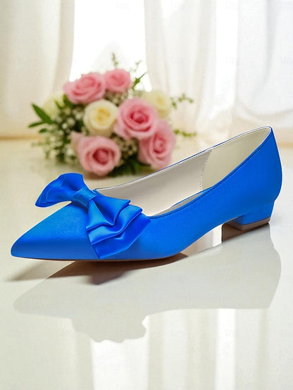 Pointed Women's Bow Toe - Elegant Green Flats Satin