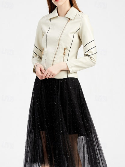 Jacket Pocket Zipper Leather Comfortable Faux Women's