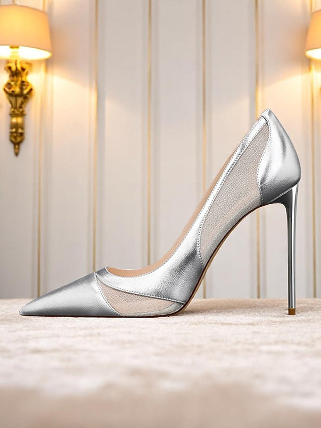 Women's Pumps Nude Suede Pointed Toe Detailing with Mesh