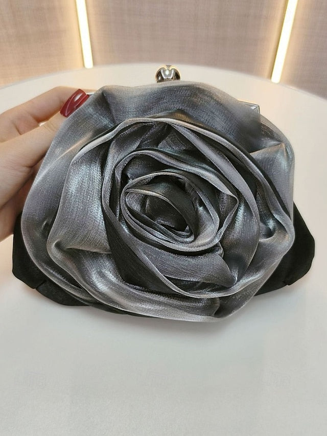 Satin Clutch Rose Women's – Flower Evening Purse Elegant