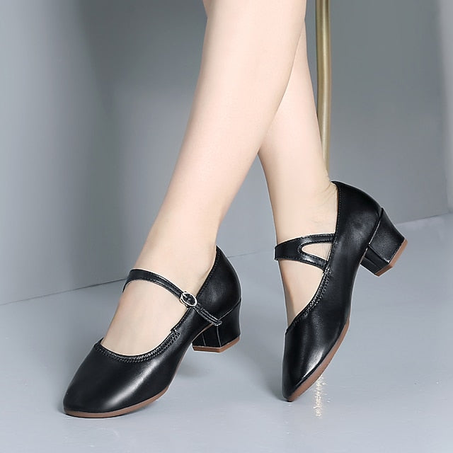 Mary Shoes Gold Women's Jane Low Dance with Heel Buckle