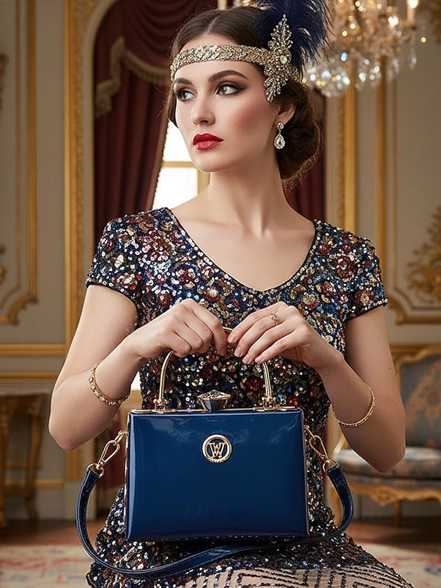 Evening Burgundy with Handbag Patent Leather Gold Women's