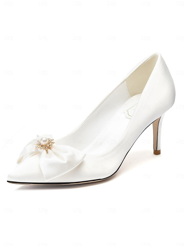 Wedding – Women's Bow Toe Pumps Chic Satin Pointed