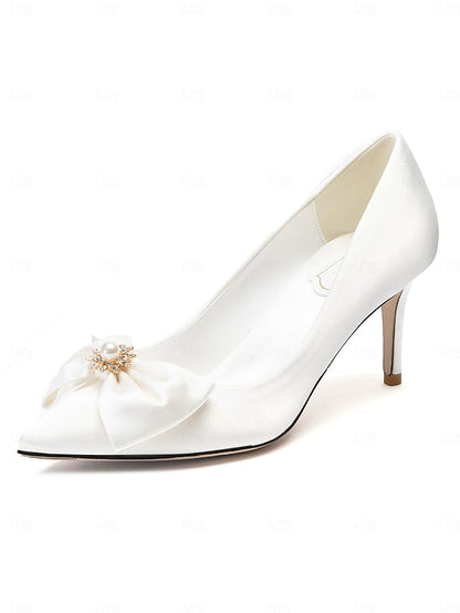 Wedding – Women's Bow Toe Pumps Chic Satin Pointed