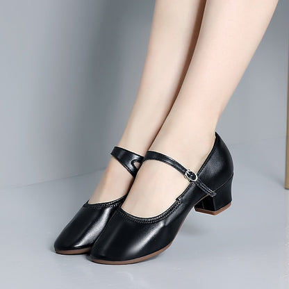 Mary Shoes Gold Women's Jane Low Dance with Heel Buckle