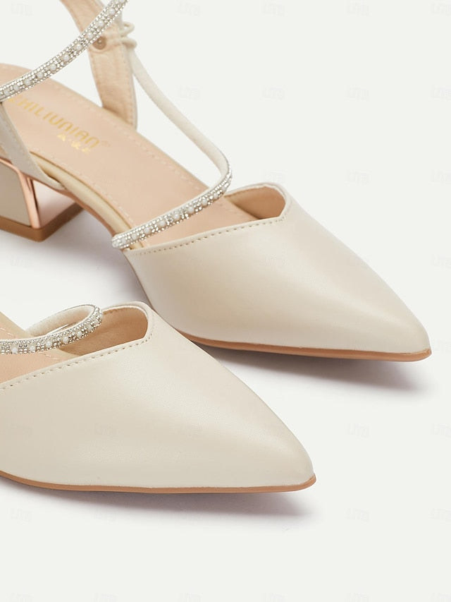with Toe Elegant Pointed Rhinestone Heels Women's Slingback