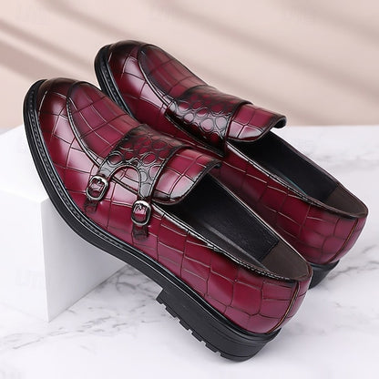 – with Crocodile Men's Brown Leather Pattern Faux Loafers