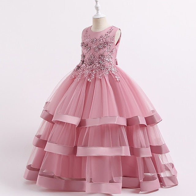 Wedding Solid Sleeveless Kids Colored Party Dress Girls'