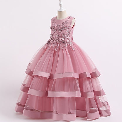 Wedding Solid Sleeveless Kids Colored Party Dress Girls'