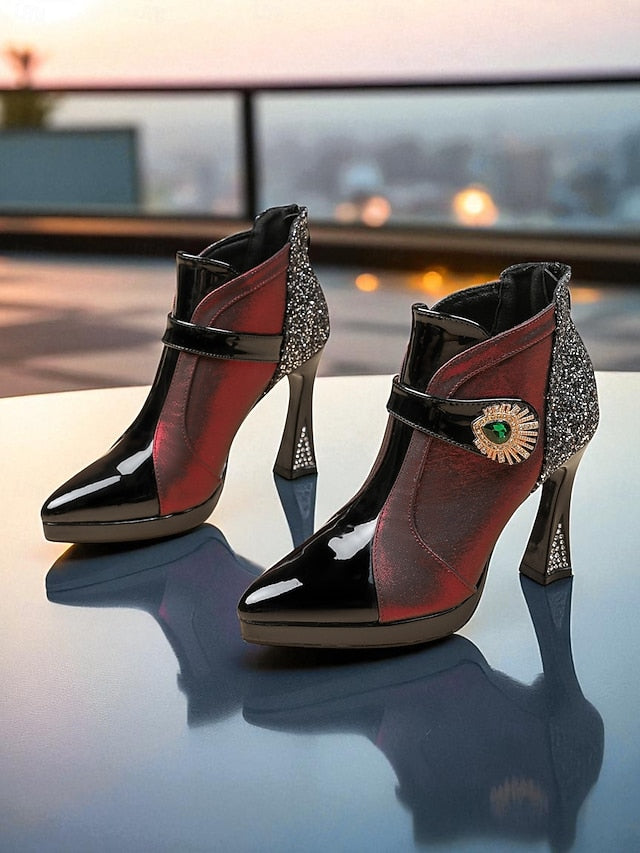 Ankle High Heel Glitter Boots Women's