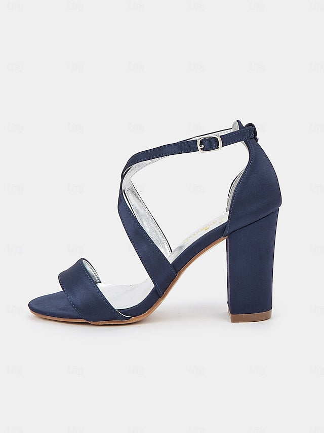 Heel Strappy – Women's Satin Sandals Elegant Block