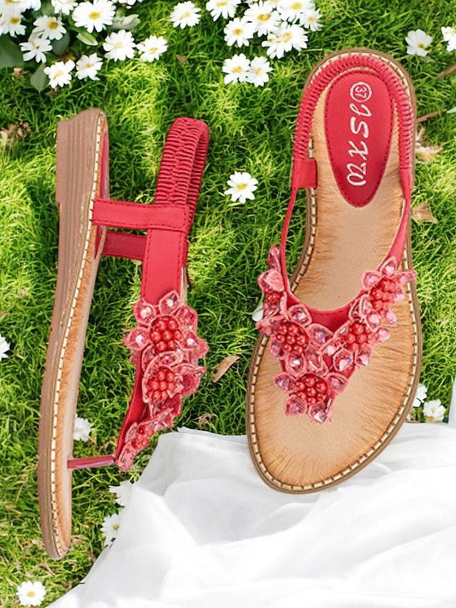 Comfortable Beaded Floral with Design Flat Slip-Ons