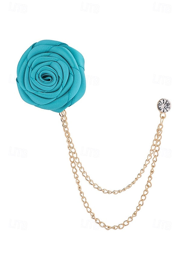 Rose – Chain Men's with Lapel Elegant Gold Pin Red