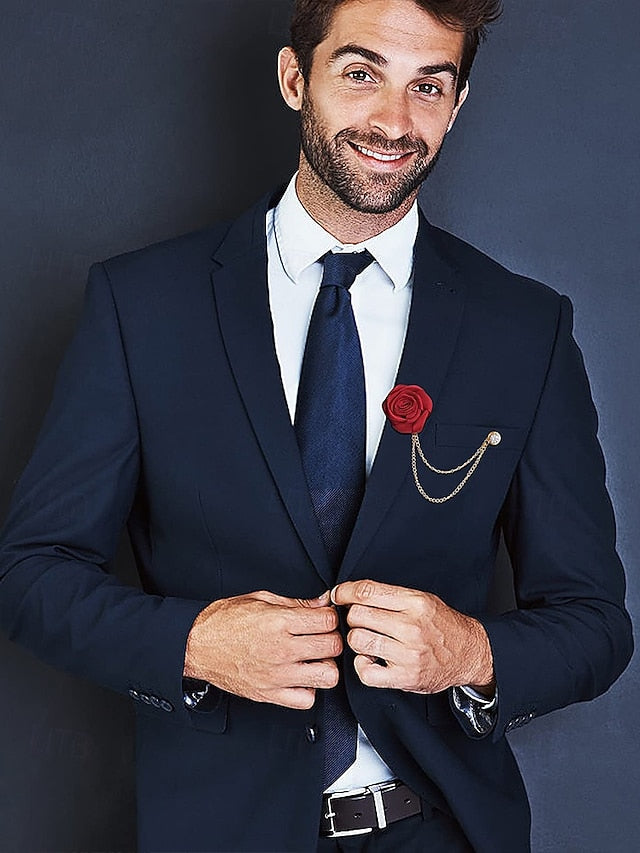 Rose – Chain Men's with Lapel Elegant Gold Pin Red