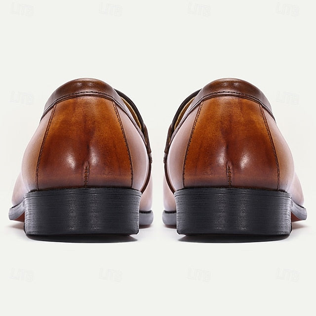 Loafers Tan Leather – Slip-On Tassel Men's Vintage