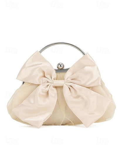 Elegant Clutch Evening Bag – Pearl Women's Bow Satin
