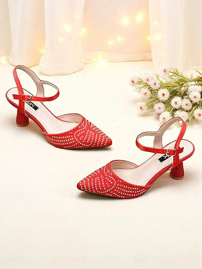 Rhinestone Women's Pointed Slingback Red Heels Toe
