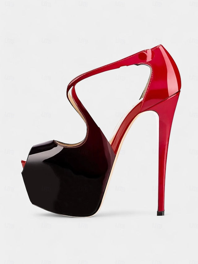 with Red Leather Heels Patent Stiletto Platform and Black Cross