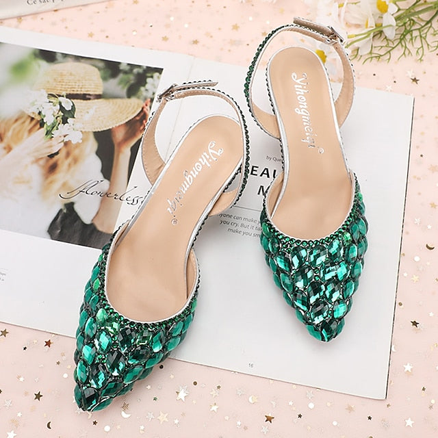 High Rhinestone Slingback Crystal Women's Heels Pointed-Toe