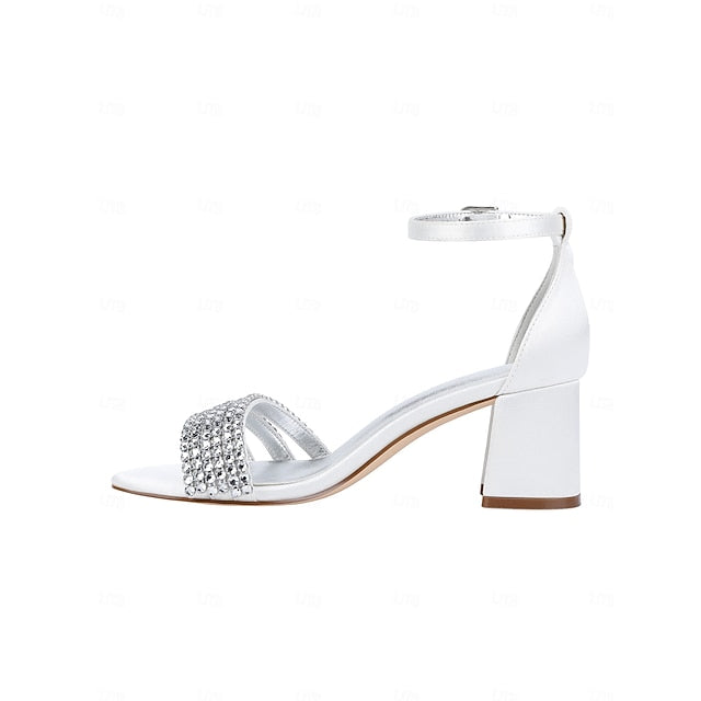 Sandals Block Women's with Purple Satin Rhinestone Heel