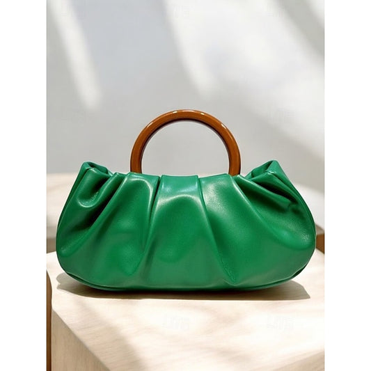 Clutch Faux with Bag Leather Women's Acrylic Tote Pleated