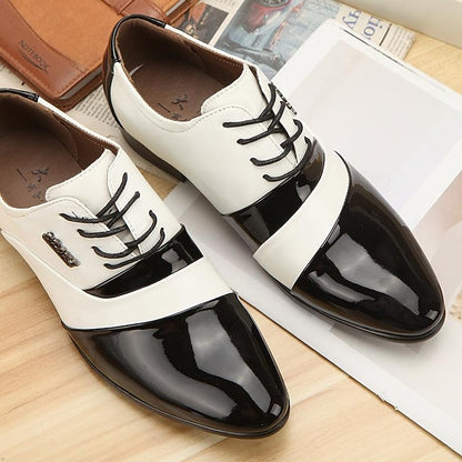– Leather Oxford Men's Faux Patent Black Shoes White and