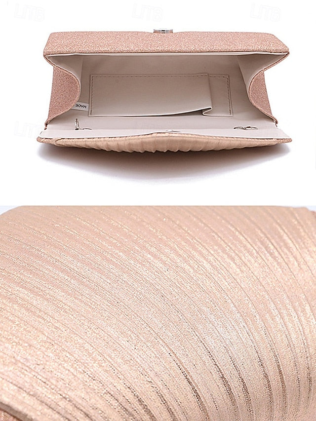 – Bag Pleated Glitter Clutch Champagne with Design Evening