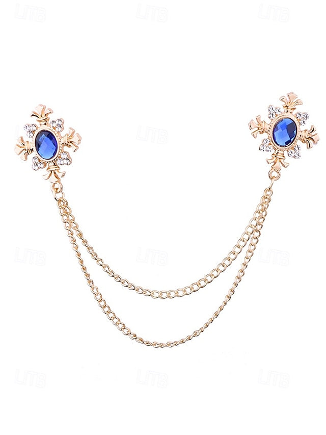 Elegant – Blue Chain Gem Brooch Collar Double Vintage