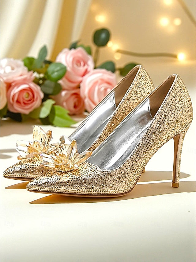 Pumps Women's Embellished High - Sparkly Crystal Gold Heel
