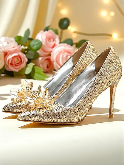 Pumps Women's Embellished High - Sparkly Crystal Gold Heel