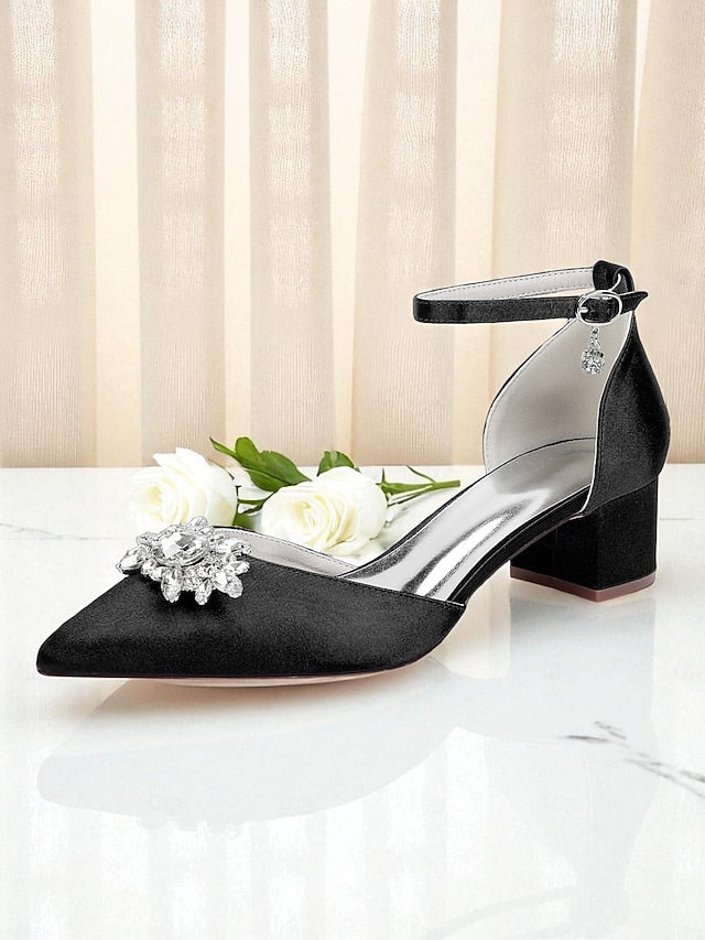 Satin Women's Shoes with Heel Burgundy Block Wedding