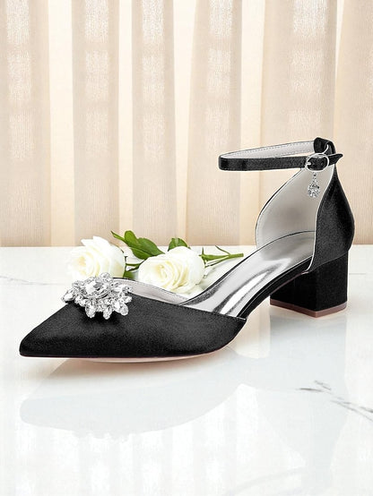 Satin Women's Shoes with Heel Burgundy Block Wedding