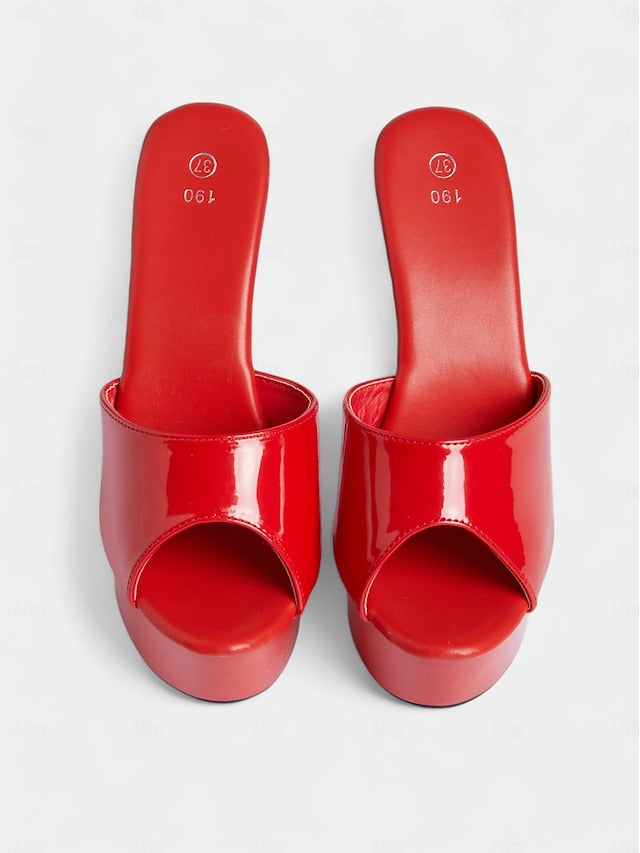 Women's with Heels Leather Patent Platform High Red