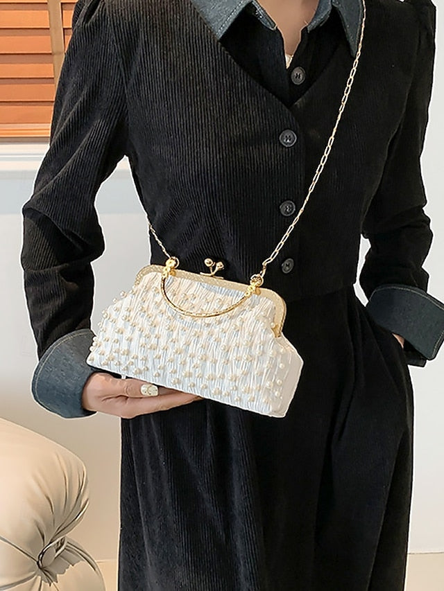 Evening Beaded – Women's Vintage Bag Clutch Pearl Elegant