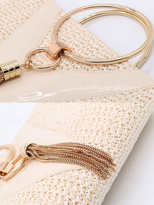 with Straw Elegant Handbag Woven – Purse Women's Clutch