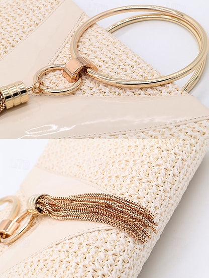 with Straw Elegant Handbag Woven – Purse Women's Clutch