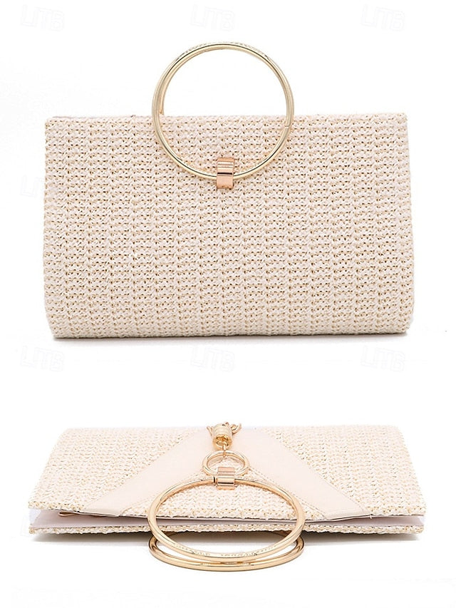 with Straw Elegant Handbag Woven – Purse Women's Clutch