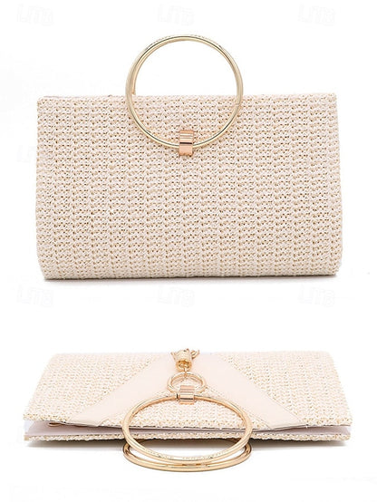with Straw Elegant Handbag Woven – Purse Women's Clutch
