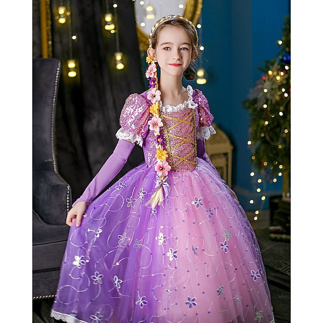 Cloak Dress Flower Rapunzel Cosplay Girl Princess