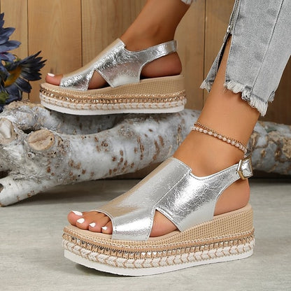 Metallic Espadrille Faux Leather Women's Gold Platform
