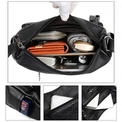 Shoulder Women's Bag Leather Black – Faux Multi-Pocket