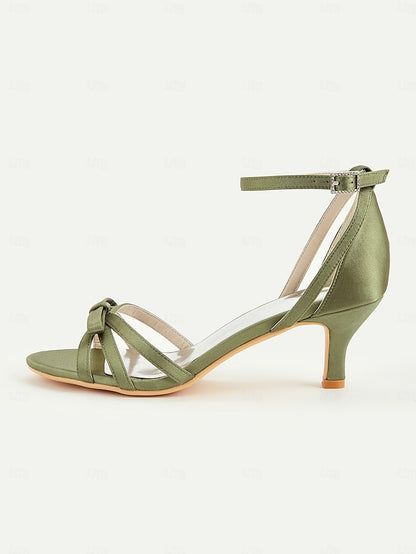 Women's Green Strappy 1950s Kitten Satin Vintage Heel