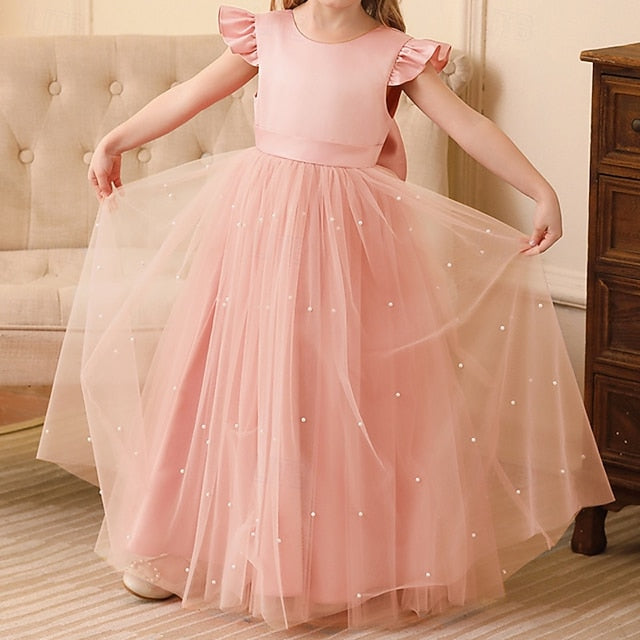 Girl Color Party Flower Kids Solid Girls' Dress